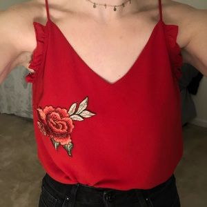 Ruffled embroidered red tank top from Mi Ami